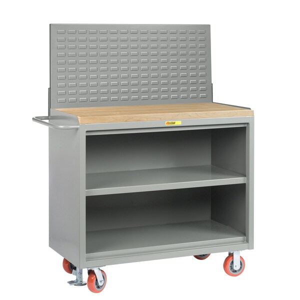 Little Giant Mobile Bench Cabinets, 36"W, Center Shelf, Butcher Block, Louvered MJ3-2436-FL-LP - main